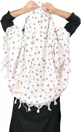 Image of Cotton Long Scarf Cum Mask Scarves Usable for Vehicle Driver | White Printed Design Fabric | Universal Size | Soft & Breathable Sun Protection | For Girl & Women