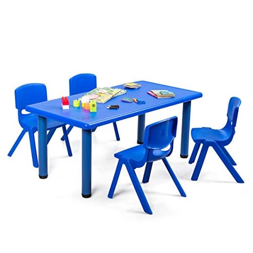 Costzon Kids Table and Chair Set, 4 Pcs Stackable Chairs, 47 x 23.5 Inch Rectangular Plastic Activity Table Set for Children Reading Drawing Playing Snack Time, Toddler School Furniture (Blue)