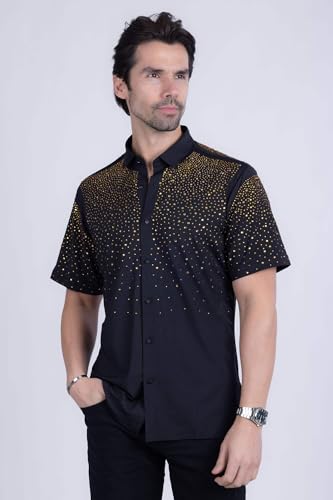 Barabas Men's Rhinestones Button Down Short Sleeve Shirts 4SST063