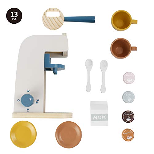 Little Log Holz Kaffeemaschine Set, Kaffeemaschine Spielset - Holz Deluxe Spielküchenset mit Zubehör (13 Stück) – Bild 3
