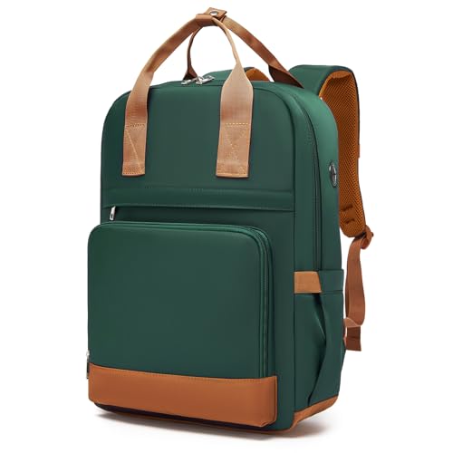 Kono Mochila para Ordenador Portátil 15,6 Pulgadas para Mujer, Elegante, Impermeable y Antirrobo de Gran Capacidad para Escuela, Universidad, Trabajo y Viaje   Verde/Marrón