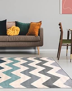 Modern Style Rugs Venus Home Accessories Zig Zag Chevron Duckegg Teal Navy Blue Area Rug. Living Room, Bedroom, Conservatory, Office, Lounge. 120x170cm