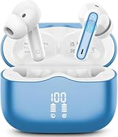 Wireless Earbuds, Bluetooth 5.4 Headphones in Ear with HiFi Stereo Deep Bass, 4 ENC Noise Cancelling Mic Wireless Earphones 40H Playtime, Bluetooth Earbuds Dual LED Display, IP7 Waterproof, Lake Blue