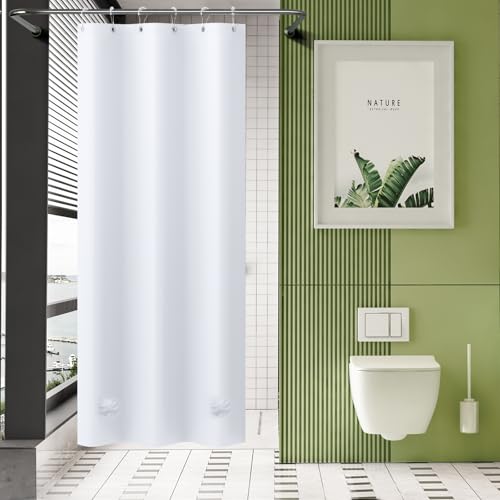 Image of AmazerBath Stall Shower Curtain 36x72, White Shower Curtain Plastic, Small Shower Curtain Liner Heavy Duty Thick PEVA, Walk in Shower Liner with 2 Weighted Stones and 6 Grommet Holes