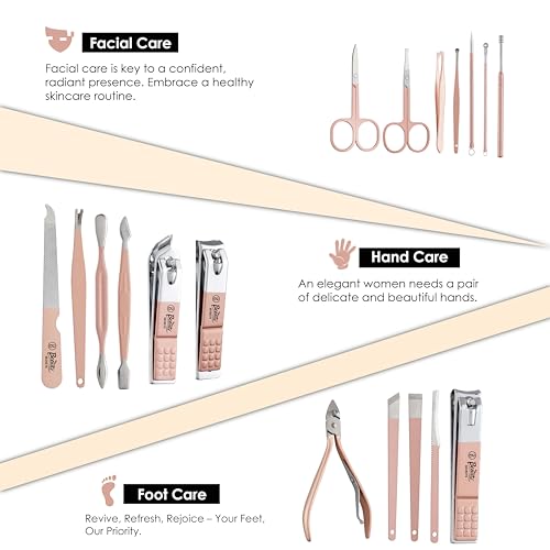 Beauté Secrets Manicure Kit, pedicure tools for feet, Nail Clipper, Manicure Pedicure kit for women and Men, 18 Pieces,Perfect Gifts for Women and Men (Rose Gold) - Image 3
