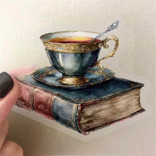 Image of 50 PCS Vintage Coffee Book Stickers for Scrapbooking Journaling Junk Journal Supplies -Retro Reading Sticker Waterproof Transparent PET Aesthetic Decals for Resin Crafts Decorative Art Crafts (Read)