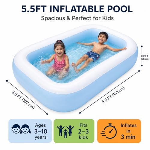 Image of CHICKMAMA Inflatable Kids Swimming Pool with Electric Pump | 5.5 Feet Bath Tub for 5 to 10 Years Kids | Quick Setup Portable Pool for Boys & Girls Age 3-10 | Family Swimming Pool Big Size