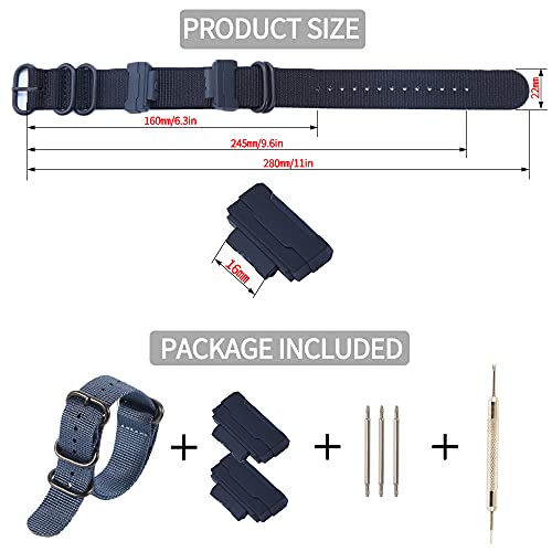 MCXGL Conversion RAF Nylon Strap +Adapters Replacement for Casio 16mm series watch band