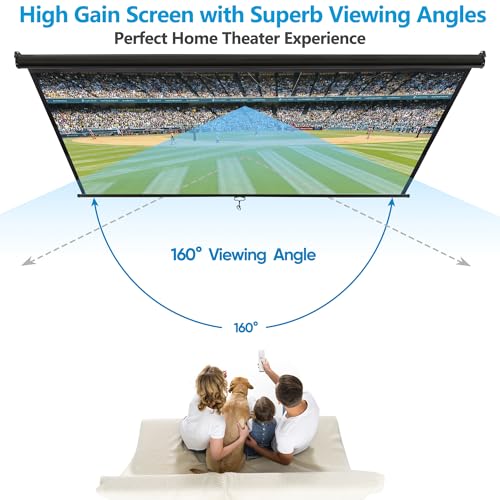 Image of 80 inch 16:9 HD Manual Projector Screen with Auto Lock Anti-Crease Home Theater Office Wall Mounted Ceiling Pull Down Projection 1.1 Gain Matte Black, View Size: 72 x 40 inches
