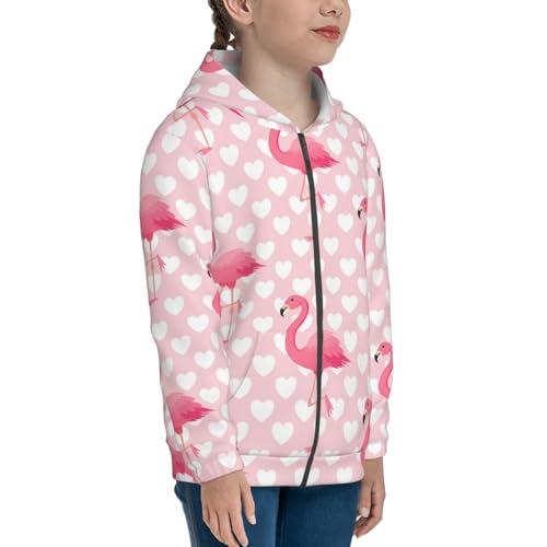 Cute Flamingo with Heart Kid Hoodies Boys Zip Up Sweatshirts Girls Pullover with Pocket4