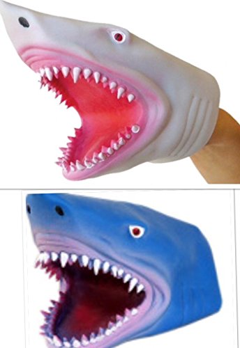 S.S. 2 Pack - Soft Rubber Realistic 6 Inch Great Shark Hand Puppet (Blue and White)