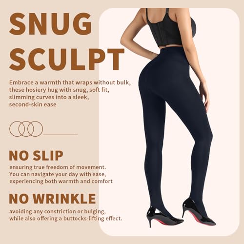 Image of DancMolly Opaque Fleece Lined Tights for Women, High Waist Warm Winter Thermal Control Top Pantyhose