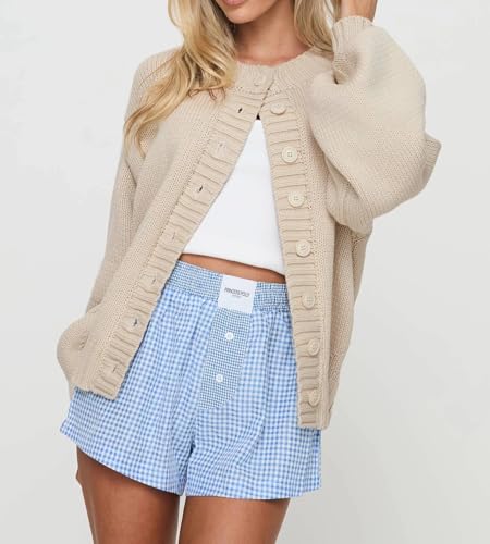 Women Round Neck Chunky Cardigan Button Down Long Sleeve Fall Sweaters Casual Open Front Cropped Knit Coat2