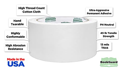 Bookguard 2 Inch Premium Bookbinding Repair Cloth Tape, 15 Yard Roll, White #TOP1