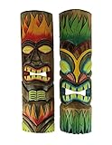 Chesapeake Bay LTD Fire and Earth Hand Crafted Wooden Tiki Totem Wall Masks 20 Inch Set of 2