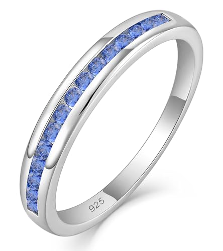 YL Stackable Rings Sterling Silver Halo Created Tanzanite Eternity Bands Jewelry for Women-size8