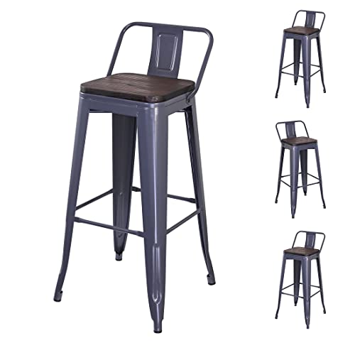 H JINHUI 4er Set Metall Barhocker 76 cm Hoch,Mit Holz-Sitzfläche und Lehne...