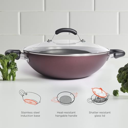 Image of Meyer Merlot Aluminium Non-Stick Kadai | Kadhai with Glass Lid | Kadai for Deep Frying and Stir Frying | Gas and Induction Compatible ) 100% Toxic Free, 26cm / 3.24 Litre
