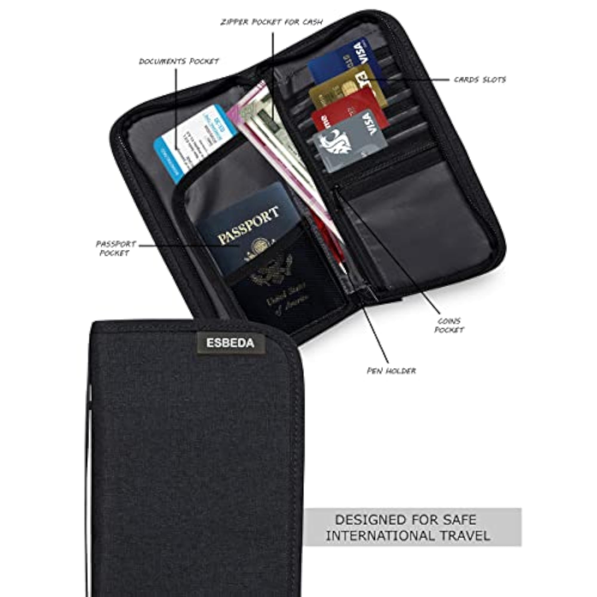 RFID Travel Passport Holder Wallet Case, Document Organizer
