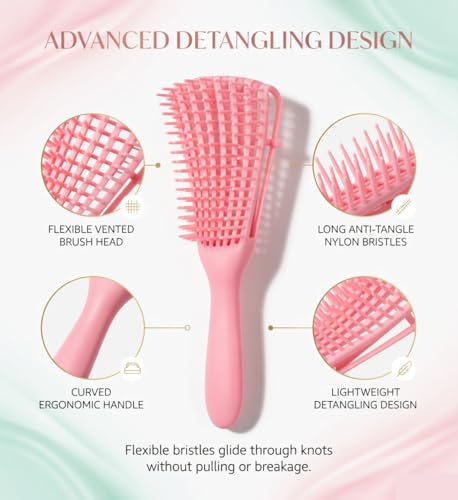 Image of INSIME Detangler hair brush for curly hair comb for Women Men & Kids | Comb for curly wavy hair Pain Free hair detangling brush | Curl brush for hair styling Dry & Wet hair brush | (Pink)