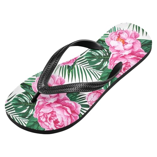Pink Flower Leaf Flip Flops for Beach Thong Sandals Anti-slip Lightweight Beach Shoes for Summer Swim Travel2