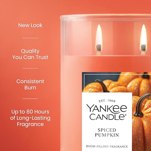 Image of Yankee Candle Large Tumbler Scented Candle with up to 80 Hour Burn Time, Premium Plant Wax Blend for Consistent Burn, 20 oz Tumbler Candle with Room Filling Fragrance, Spiced Pumpkin (Pack of 4)