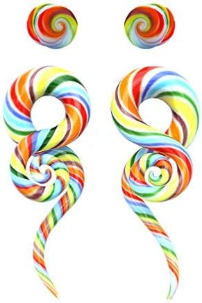 BodyJ4You 4PC Glass Ear Tapers Plugs 4G-14mm Rainbow Swirl Teardrop Spiral Gauges Piercing Set