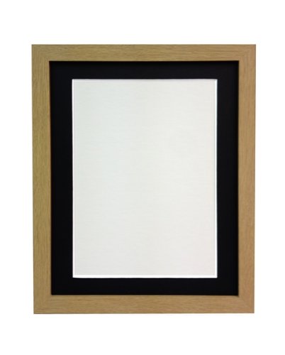 FRAMES BY POST 25mm wide H7 Oak Picture Photo Frame with Black Mount A3 for Pic Size A4 (Plastic Glass)