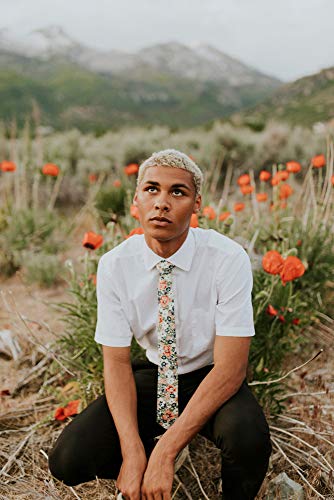 Image of DAZI Men's Skinny Tie Floral Print Cotton Necktie, Great for Weddings, Groom, Groomsmen, Missions, Dances, Gifts.