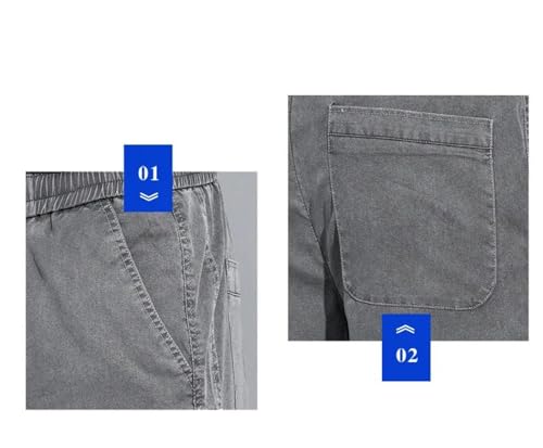 Men's Summer Jeans Thin Loose Straight Denim Pants Drawstring Elastic Waist Casual Plus Size Trousers3