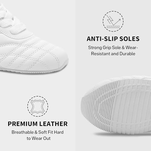 Women's Athletic Sneakers - White Leather Tennis Walking Shoes for Gym Casual Wear | Lightweight Comfortable - Image 5