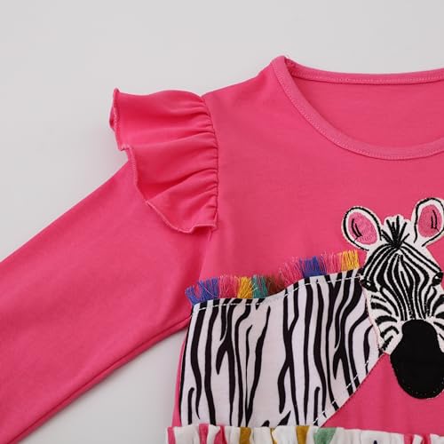 Image of Girl Long Sleeve Dress Ruffle Rainbow Color Block Cotton Casual Tiered Pleated Twirly Dress