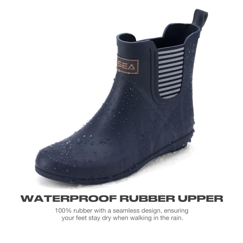 HISEA Rubber Rain Boots for Women Waterproof Chelsea Boots Short Ankle Rain Shoes Wedge Heel Anti-Slipping Rainboots for Ladies with Comfort Insole Lightweight Stylish Outdoor Work Booties3