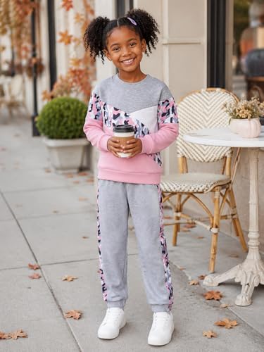 Image of Toddler Girls 2 Piece Cute Outfits, Crewneck Sweatshirt with Jogger Pants Kids Clothing Set for Fall Winter