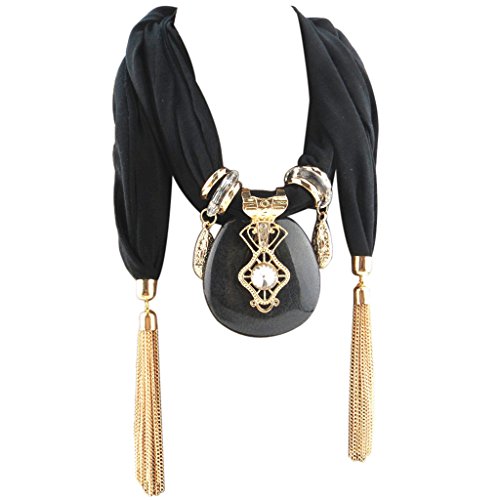 Écharpe femme collier pendentif goutte d'eau gris accessoire mode - 2