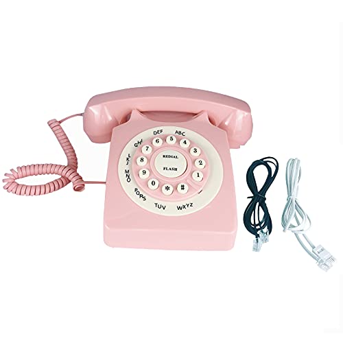Téléphone fixe rétro rose vintage à cadran de bureau filaire classique années 80