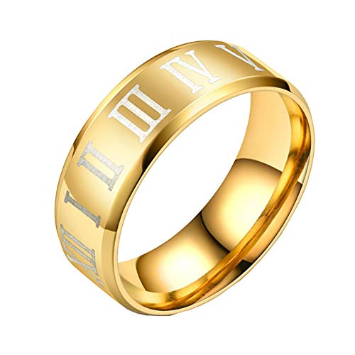 Image of PAURO Roman Numerals Wedding Band | Unisex Stainless Steel Jewelry, 8MM Classic Roman Numerals Couple Ring