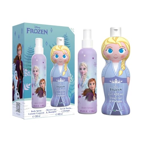 Disney Frozen Scent Gift Set, Includes Natural Eau de Cologne Body Spray (200 ml) and 2 in 1 Shower Gel and Shampoo (400ml), Dermatologically Tested, Vegan and FSC Approved Gift Set for Kids