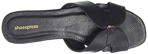 Image of shoexpress Women Black Solid Pu Open Toe Flats Sandal