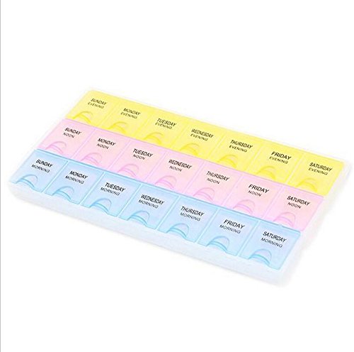 Tablettenbox für 7 Tage hart plasti Pillendose mit 21 Fächern - Medikamentenbox mit Tablettenteiler - Praktische Pillenbox für Morgens, Abends, Nachts Cover