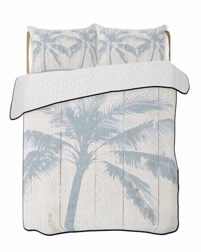 Summer Palm Tree Queen Quilt Set with 2 Shams