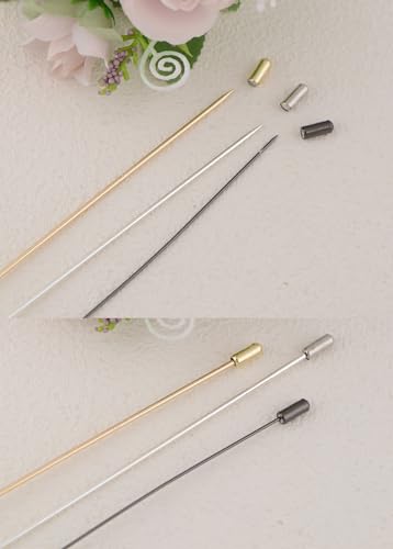 Image of Alilang Magic Lamp Pearl Lady Camo Rose Heart Rhinestones 3Pcs Vintage Long Handle Hat and Lapel Pins with Flexible Bendable Design