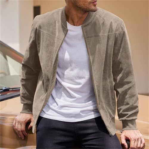 Men's Leather Velvet Solid Color Zipper Jacket, Casual Retro Long Sleeve Cardigan, Autumn and Winter coatFashion Pullover2