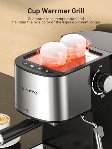 VINATO Machine à Espresso 15 Bars | Mousseur à Lait Professionnel Intégré | Compacte (17cm) pour Petites Cuisines | Double Tasse & Chauffage Rapide | Incl. 2 Filtres - Cappuccino, Latte, Macchiato – Image 6