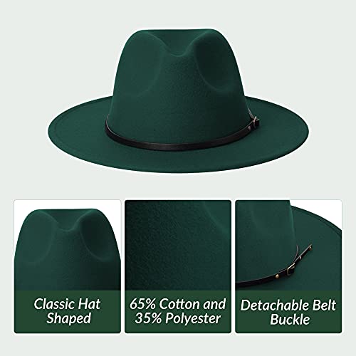 Image of jingsha Fedora Hats for Men & Women Wide Brim Fedora Felt Panama Hat Men's Dress Hats with Belt Buckle