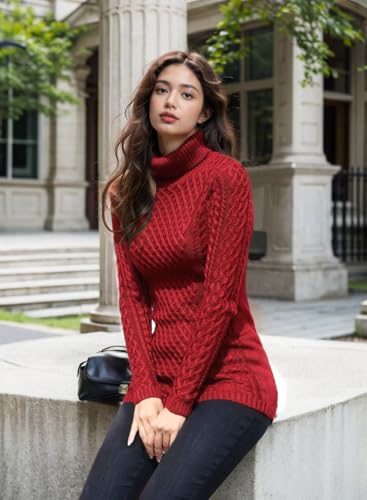 Image of v28 Women's Cotton Turtle Cowl Neck Aran Fishermen Fair Isle Cable Knit Sweater