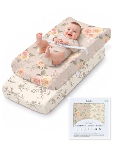 Image of TotAha Changing Pad Cover, Diaper Changing Pad Covers for Girls Boys | Buttery Soft and Super Stretchy Jersey Knit Changing Table Covers, 5'' Deep Pocket, 2 Pack