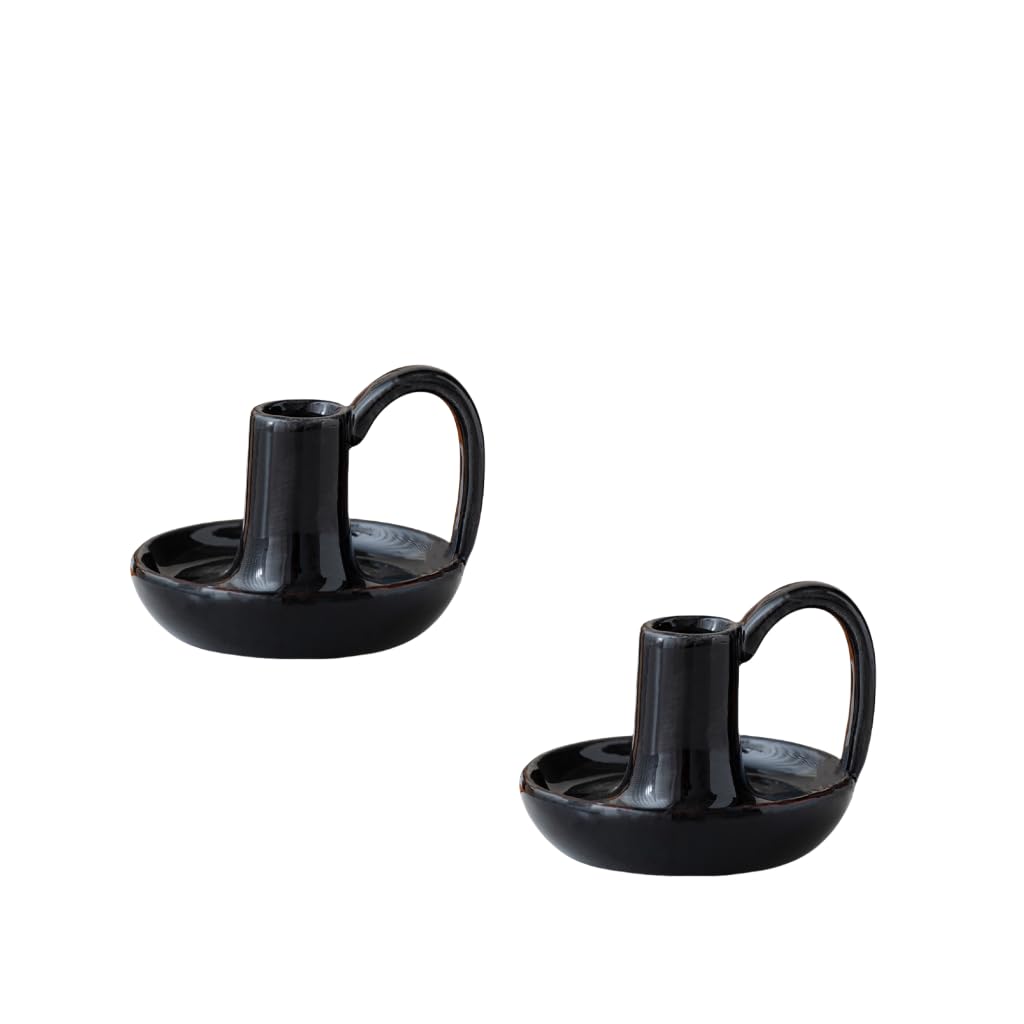 Kegelförmige Keramik-Kerzenhalter, Set mit 2 matten Boho-Kerzenhaltern, Tischdekoration, Tafelaufsatz für Zuhause, Abendessen, Hochzeit, Party, Aromatherapie, Votivkerze (Schwarz, Stil A)