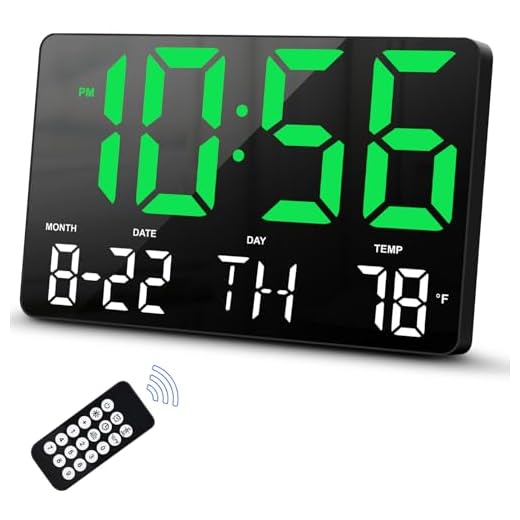 Hournor Digital Clock, Digital Wall Clock with Remote Control, LED Clock Large Display with Date Week Temperature for Living Room Decor, Large Wall Clocks for Bedroom Office Gym Shop Garage (Green)