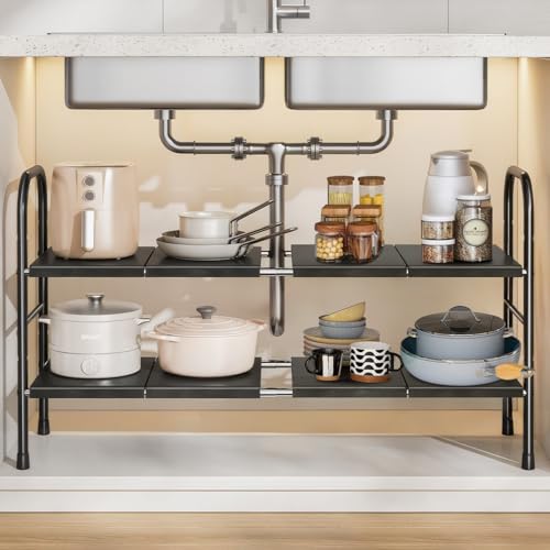 Catálogo de Almacenaje bajo fregadero los mejores 10. 43 Hisemy Organizador Debajo del Fregadero,Organizador de Fregadero,Bandeja de Almacenamiento,Estante de Almacenamiento para Cocina, Despensa, Baño, Cajones y Alacena (Negro-8...